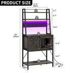 5-Tier Kitchen Bakers Rack with LED Light Strip, Sliding Cabinet Door, and Built-In Power Outlet