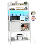 5-Tier Kitchen Bakers Rack with LED Light Strip, Sliding Cabinet Door, and Built-In Power Outlet
