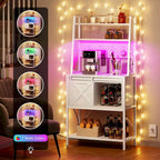 5-Tier Kitchen Bakers Rack with LED Light Strip, Sliding Cabinet Door, and Built-In Power Outlet