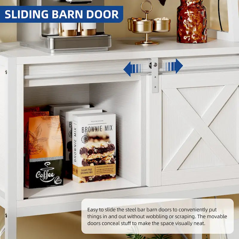 5-Tier Kitchen Bakers Rack with LED Light Strip, Sliding Cabinet Door, and Built-In Power Outlet