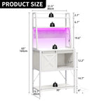 5-Tier Kitchen Bakers Rack with LED Light Strip, Sliding Cabinet Door, and Built-In Power Outlet