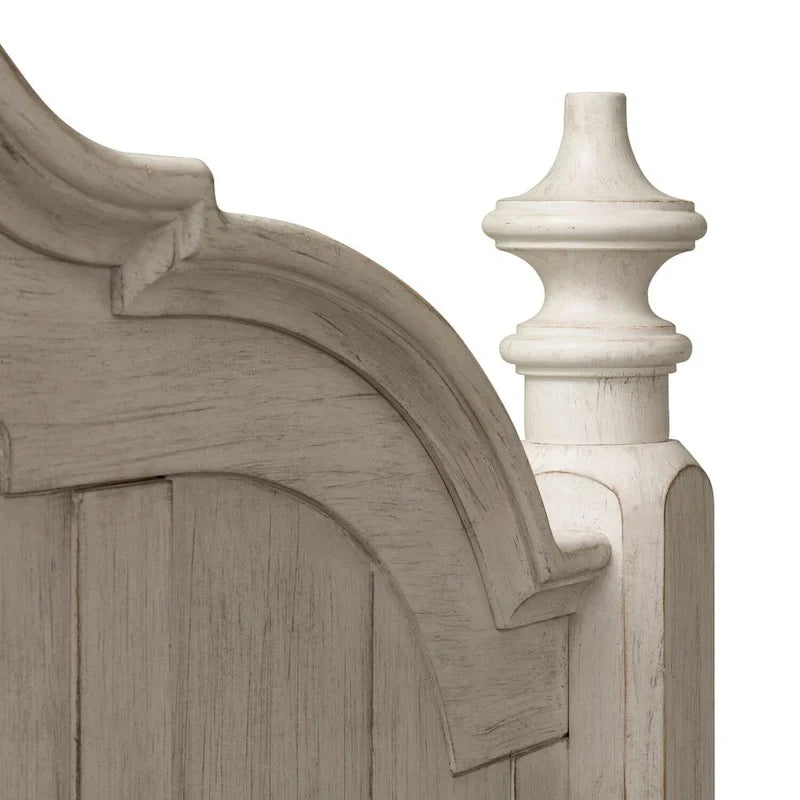King Poster Headboard - Antique White with Chestnut Finish