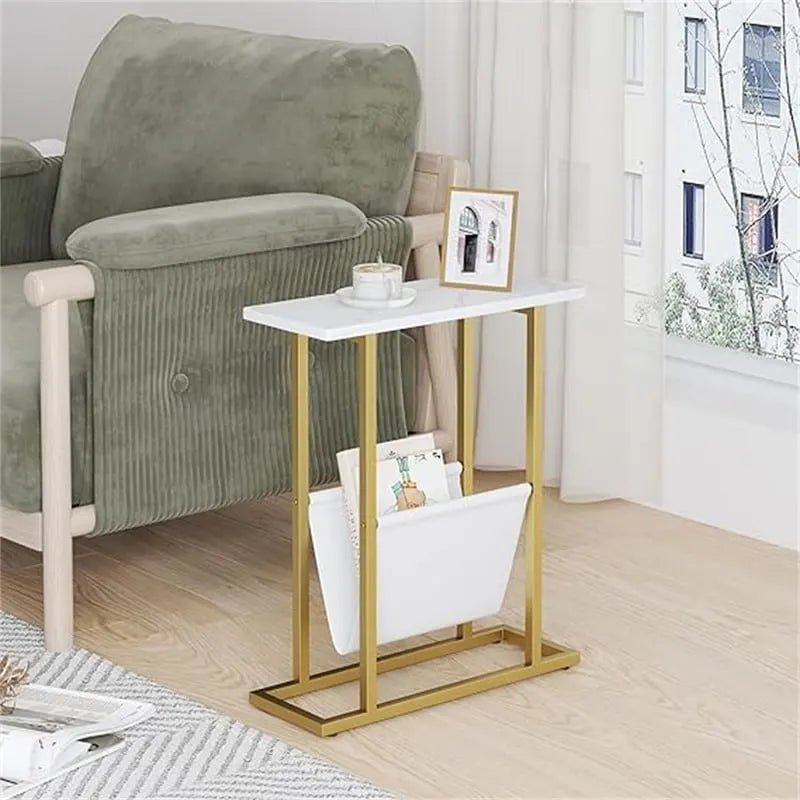 Narrow End Table with Storage Bag