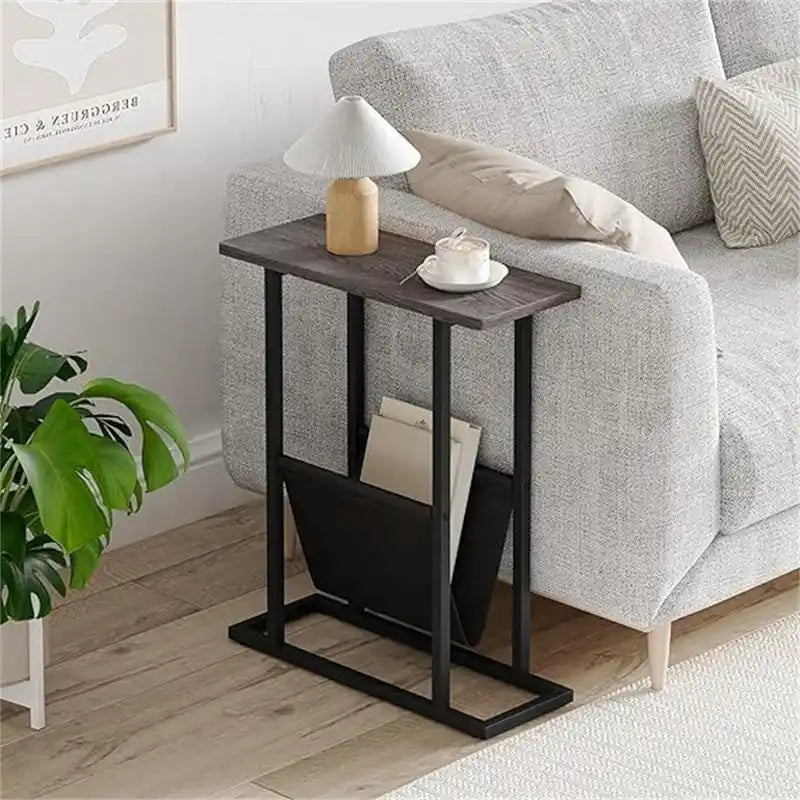 Narrow End Table with Storage Bag