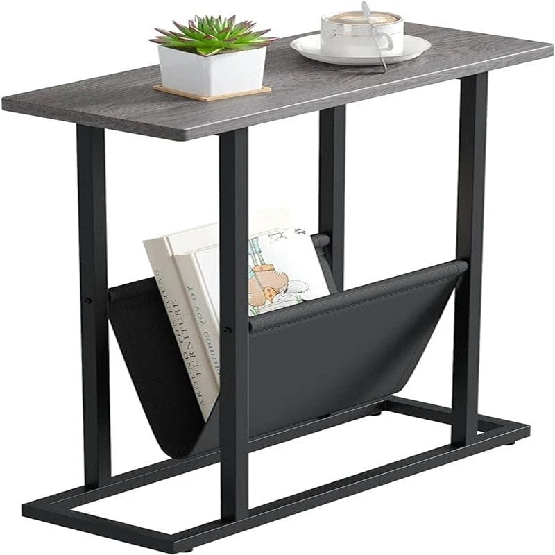 Narrow End Table with Storage Bag