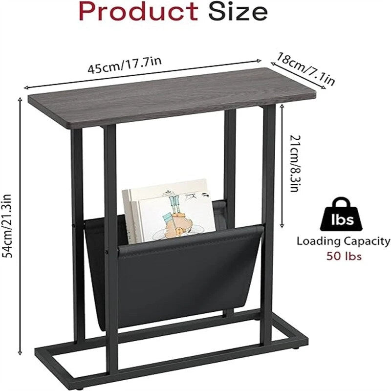 Narrow End Table with Storage Bag