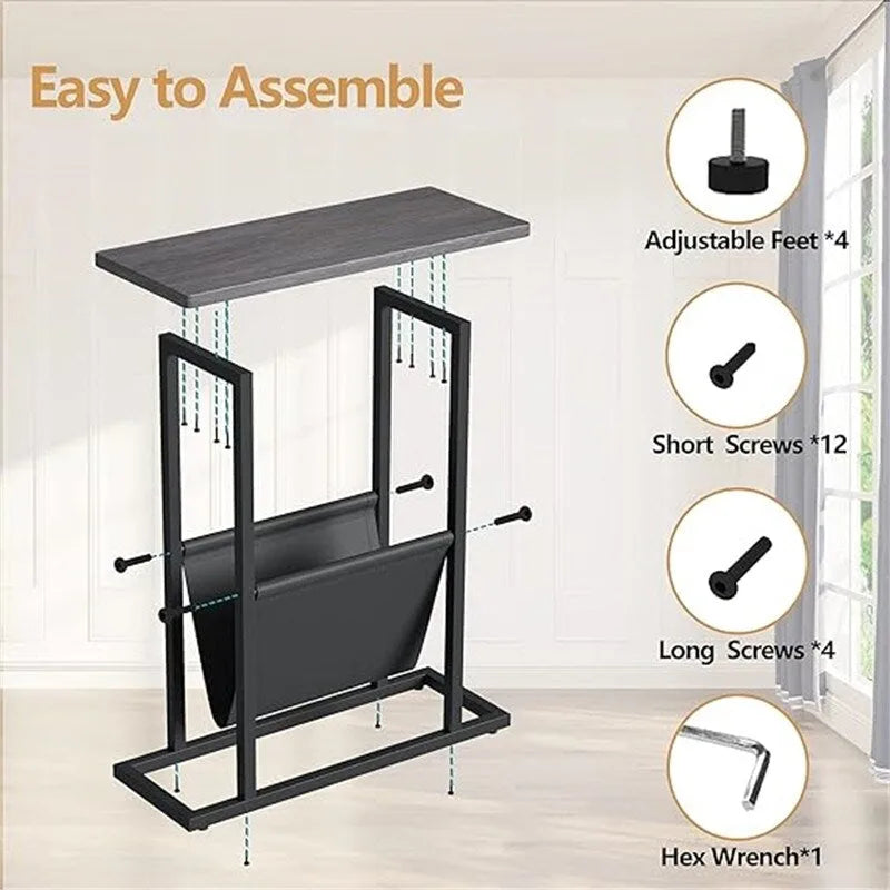 Narrow End Table with Storage Bag