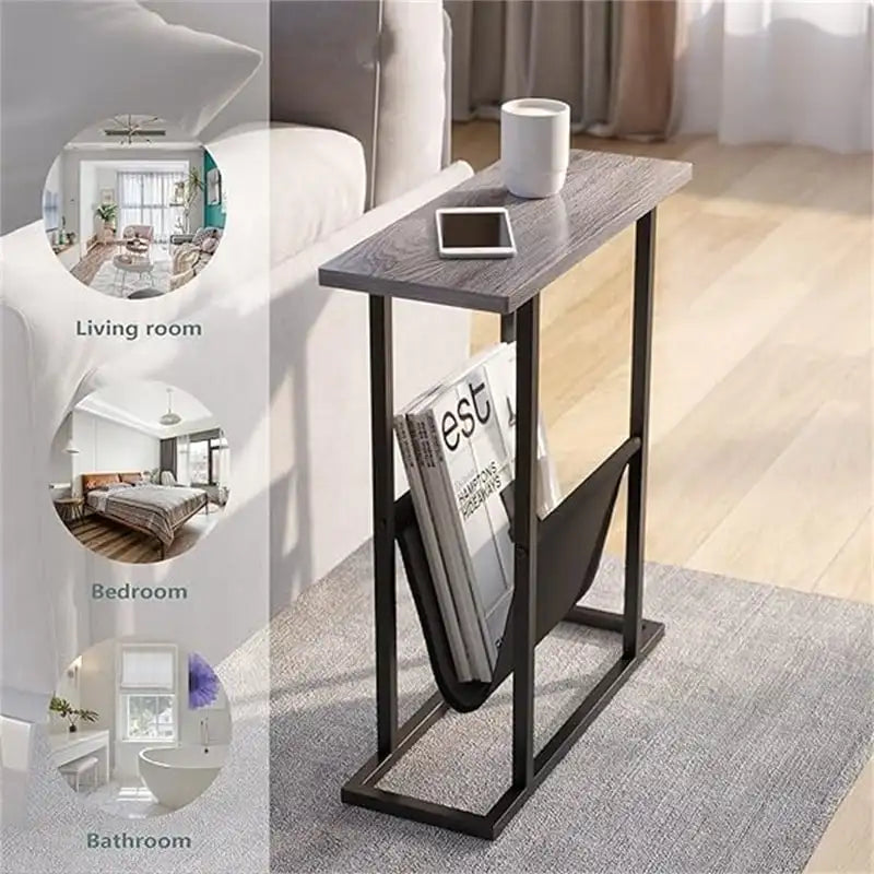 Narrow End Table with Storage Bag