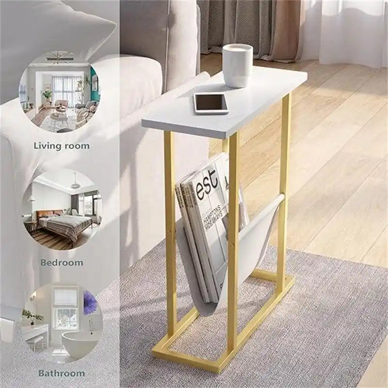Narrow End Table with Storage Bag