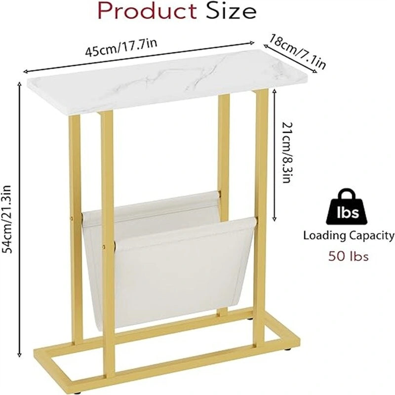 Narrow End Table with Storage Bag