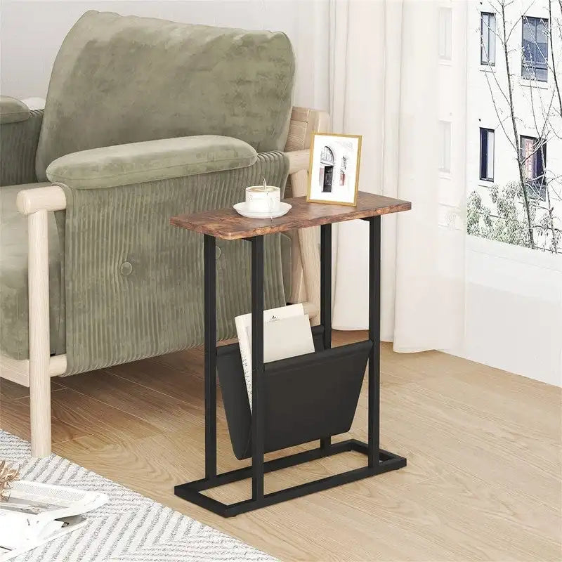 Narrow End Table with Storage Bag
