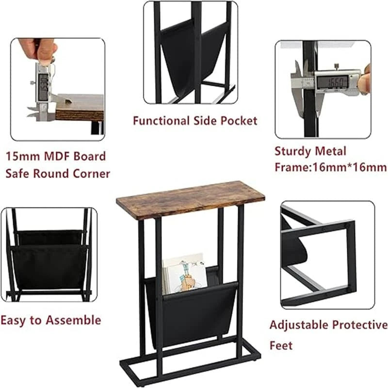 Narrow End Table with Storage Bag