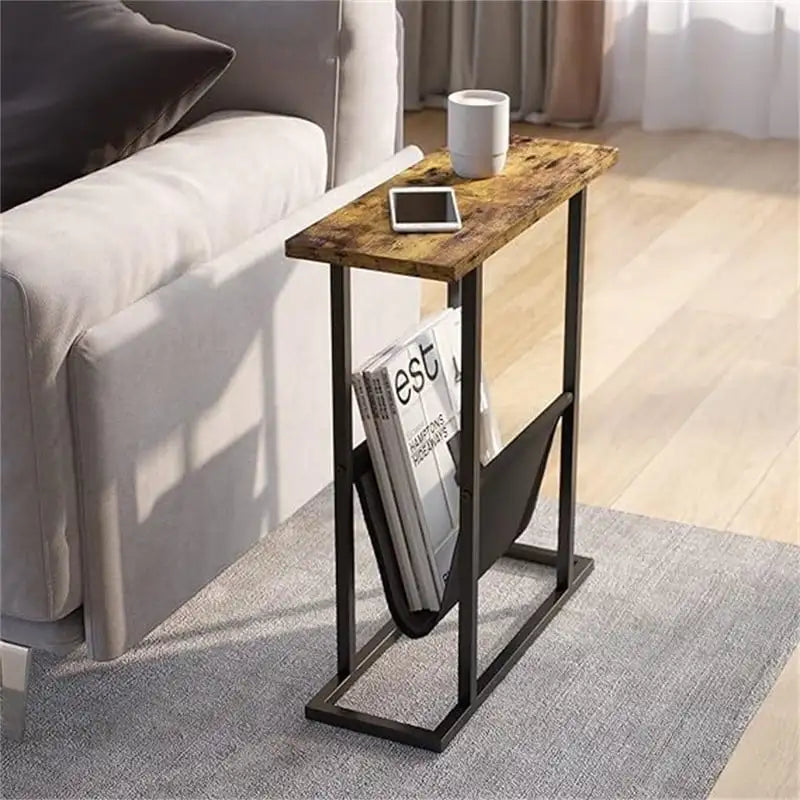 Narrow End Table with Storage Bag