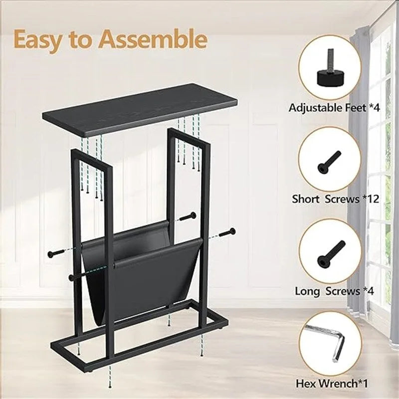 Narrow End Table with Storage Bag