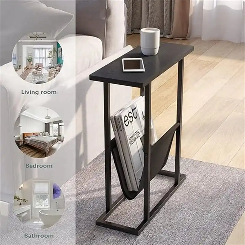Narrow End Table with Storage Bag