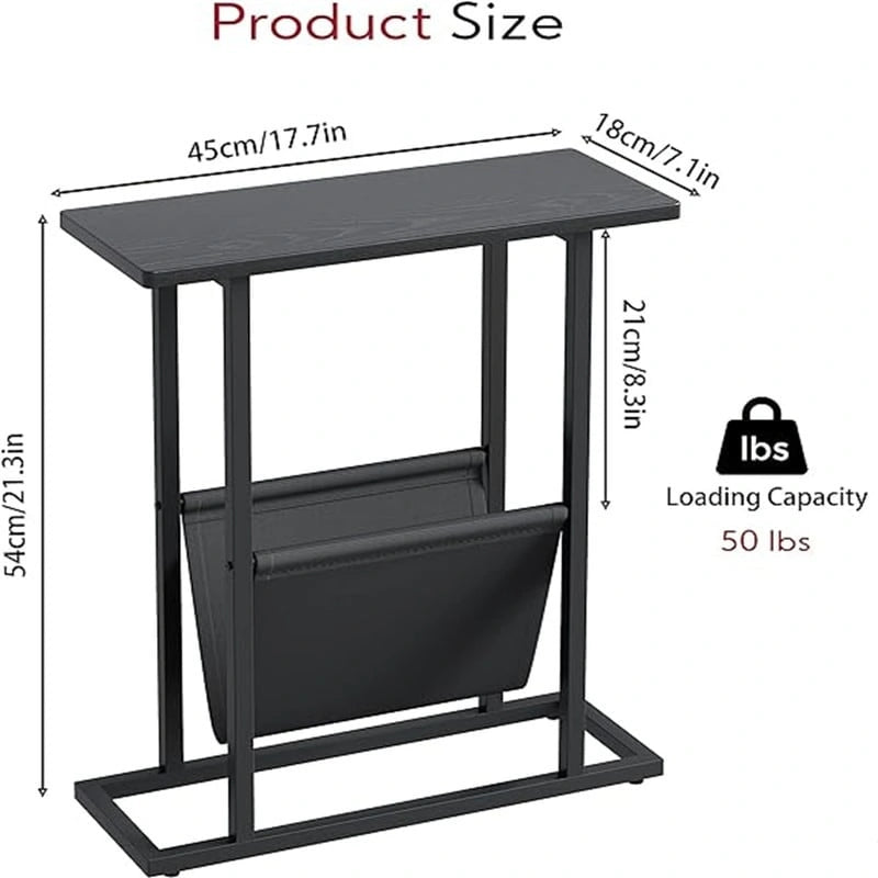 Narrow End Table with Storage Bag