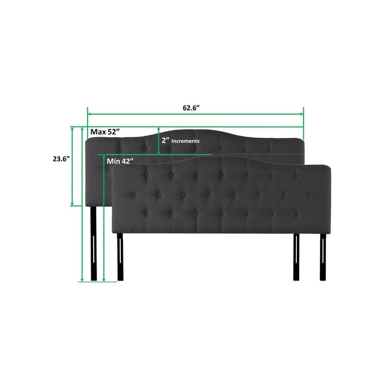 Queen Size Button-Tufted Upholstered Headboard, Height Adjustable, Premium Padded Fabric