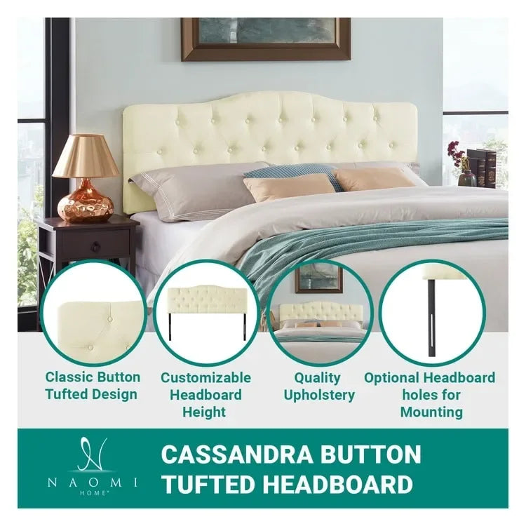 Queen Size Button-Tufted Upholstered Headboard, Height Adjustable, Premium Padded Fabric
