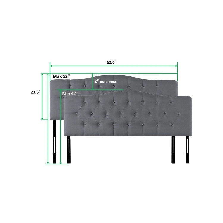 Queen Size Button-Tufted Upholstered Headboard, Height Adjustable, Premium Padded Fabric