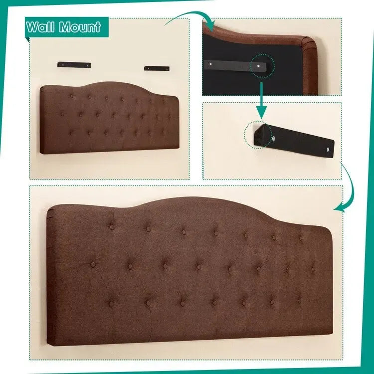 Queen Size Button-Tufted Upholstered Headboard, Height Adjustable, Premium Padded Fabric