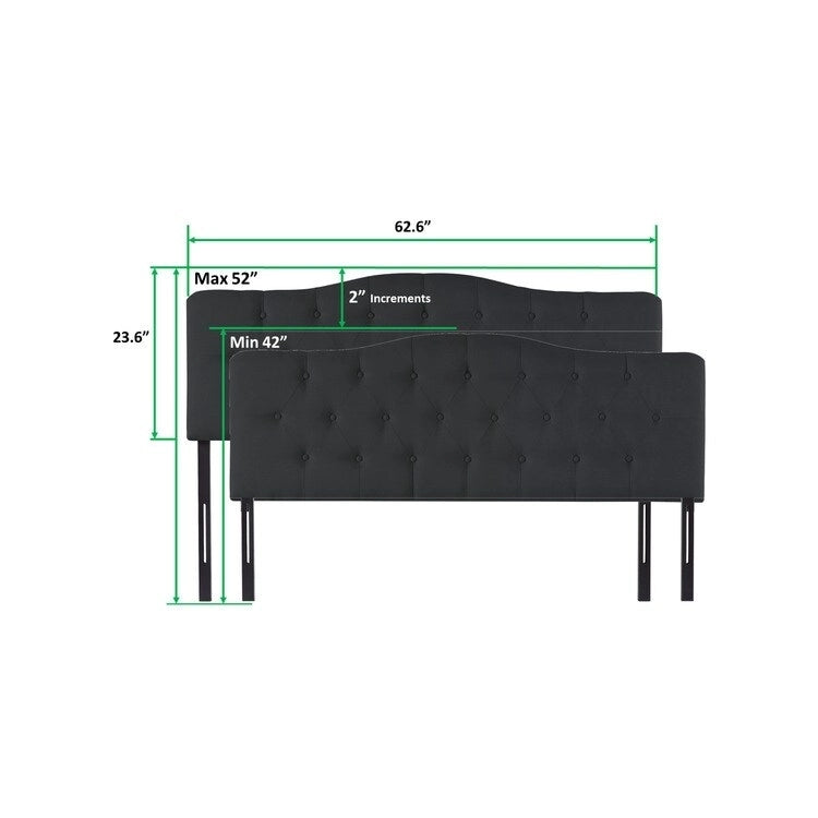 Queen Size Button-Tufted Upholstered Headboard, Height Adjustable, Premium Padded Fabric