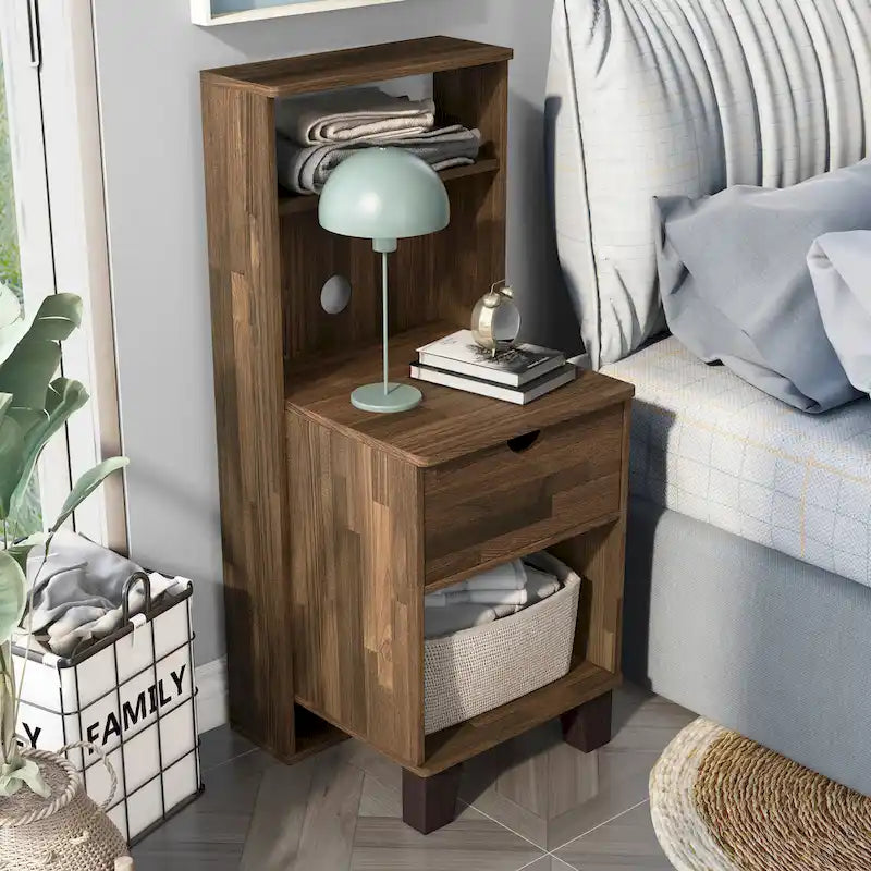 Compact 3-Shelf Single-Drawer Nightstand