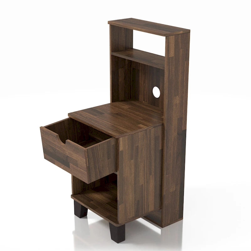 Compact 3-Shelf Single-Drawer Nightstand