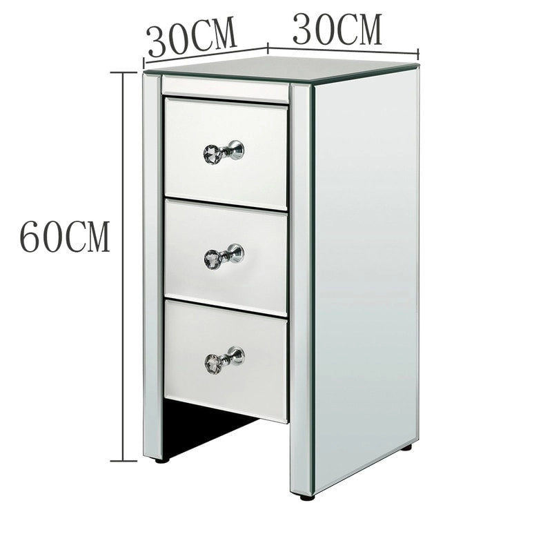 3-Drawer Mirrored Glass Nightstand