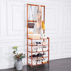 Bamboo Entryway Shoe Rack with Hooks