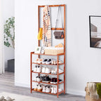 Bamboo Entryway Shoe Rack with Hooks
