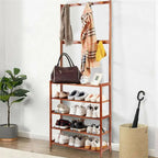 Bamboo Entryway Shoe Rack with Hooks
