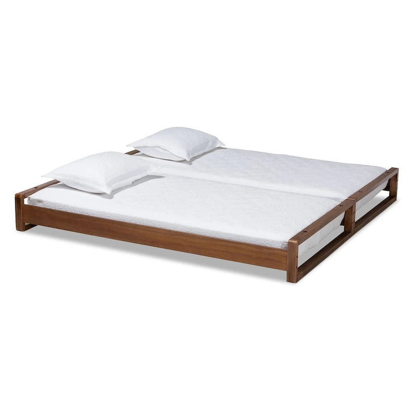 Expandable Twin to King Bed Frame in Walnut Brown