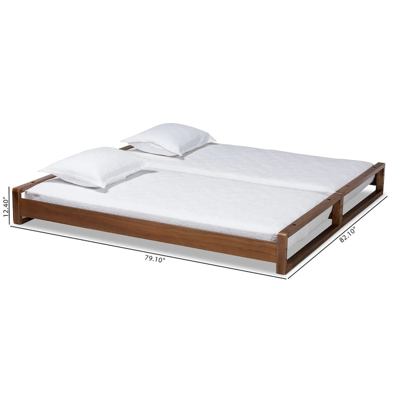 Expandable Twin to King Bed Frame in Walnut Brown