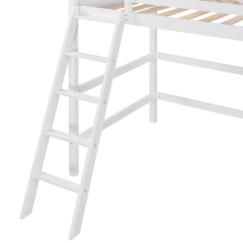 Solid Wood Twin Size Loft Bed with Ladder
