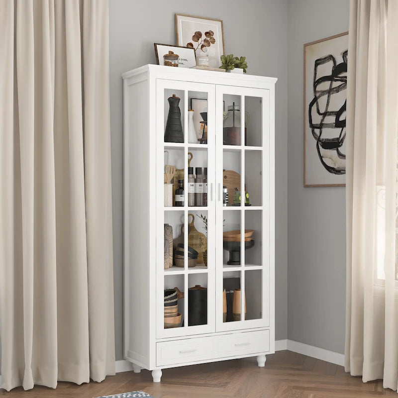 Bookcase with Glass Doors and Drawer - 70.9"H x 36.2"W