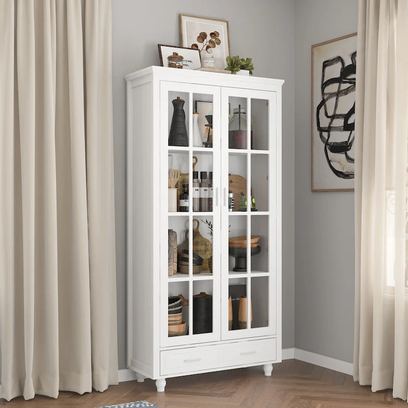 Bookcase with Glass Doors and Drawer - 70.9"H x 36.2"W
