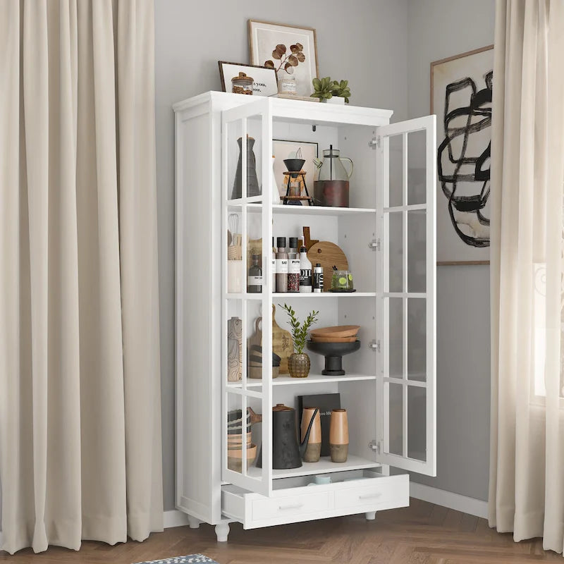 Bookcase with Glass Doors and Drawer - 70.9"H x 36.2"W
