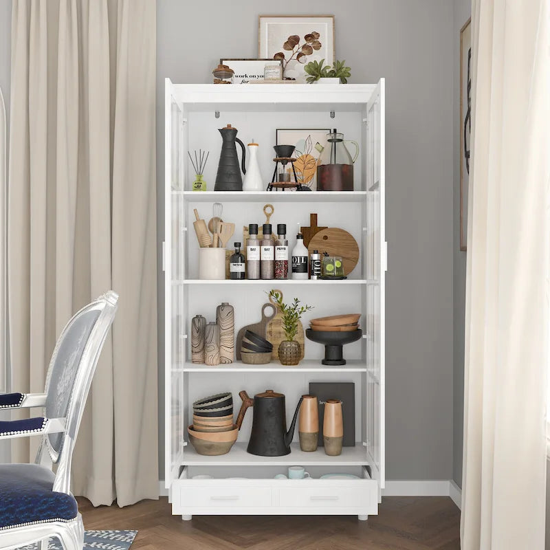 Bookcase with Glass Doors and Drawer - 70.9"H x 36.2"W