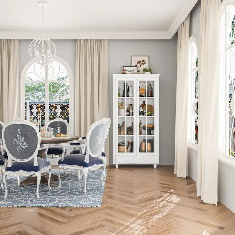 Bookcase with Glass Doors and Drawer - 70.9"H x 36.2"W