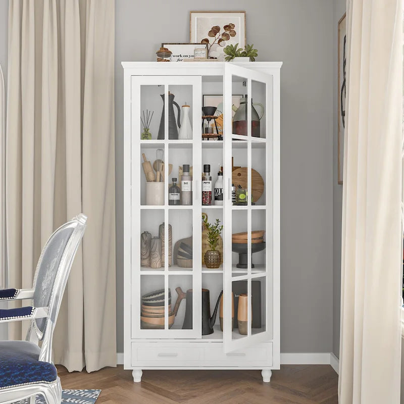 Bookcase with Glass Doors and Drawer - 70.9"H x 36.2"W