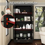 Bookcase with Glass Doors and Drawer - 70.9"H x 36.2"W