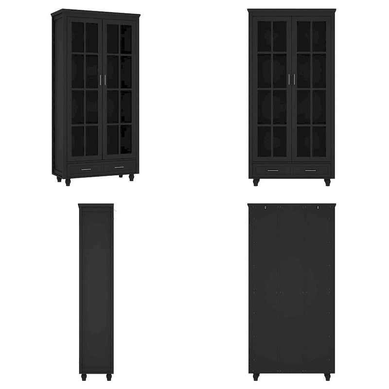 Bookcase with Glass Doors and Drawer - 70.9"H x 36.2"W