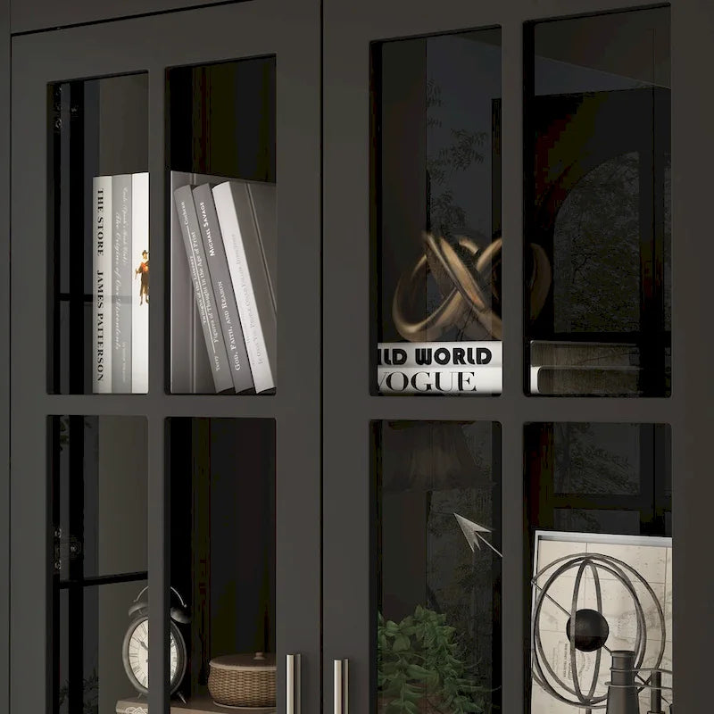 Bookcase with Glass Doors and Drawer - 70.9"H x 36.2"W