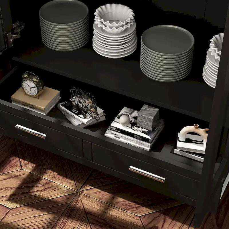 Bookcase with Glass Doors and Drawer - 70.9"H x 36.2"W