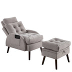 Upholstered Chaise Lounge Chair with Adjustable Backrest and Storage Ottoman
