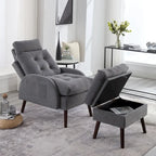 Upholstered Chaise Lounge Chair with Adjustable Backrest and Storage Ottoman