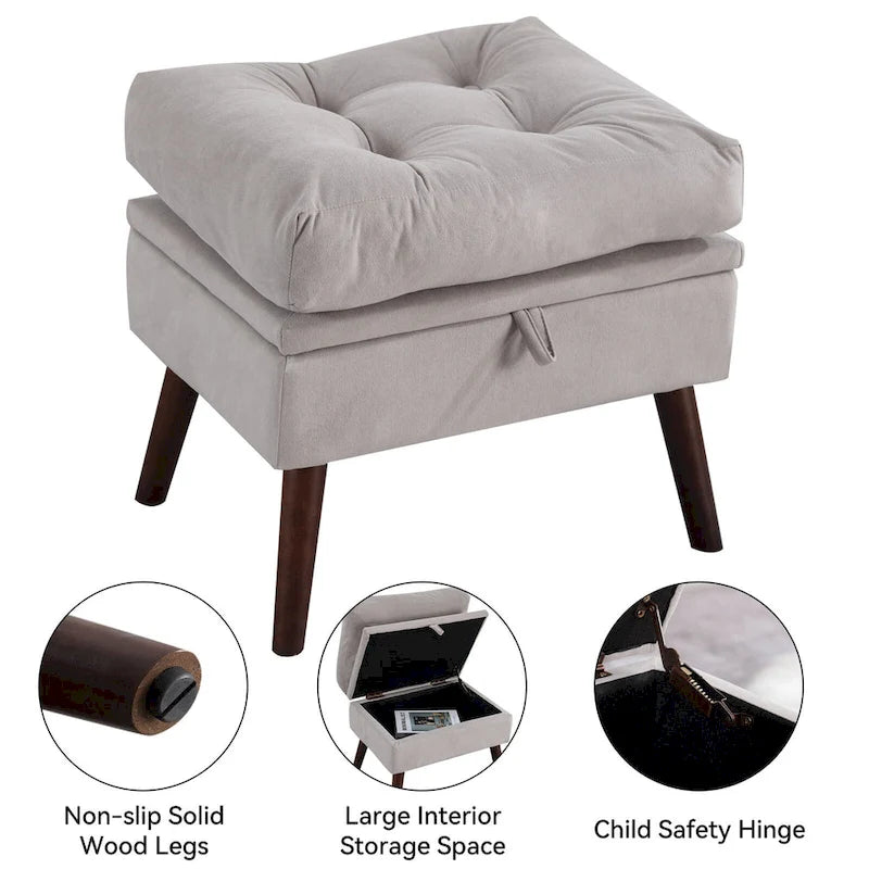 Upholstered Chaise Lounge Chair with Adjustable Backrest and Storage Ottoman