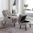 Upholstered Chaise Lounge Chair with Adjustable Backrest and Storage Ottoman