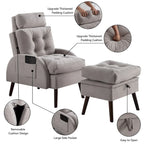 Upholstered Chaise Lounge Chair with Adjustable Backrest and Storage Ottoman