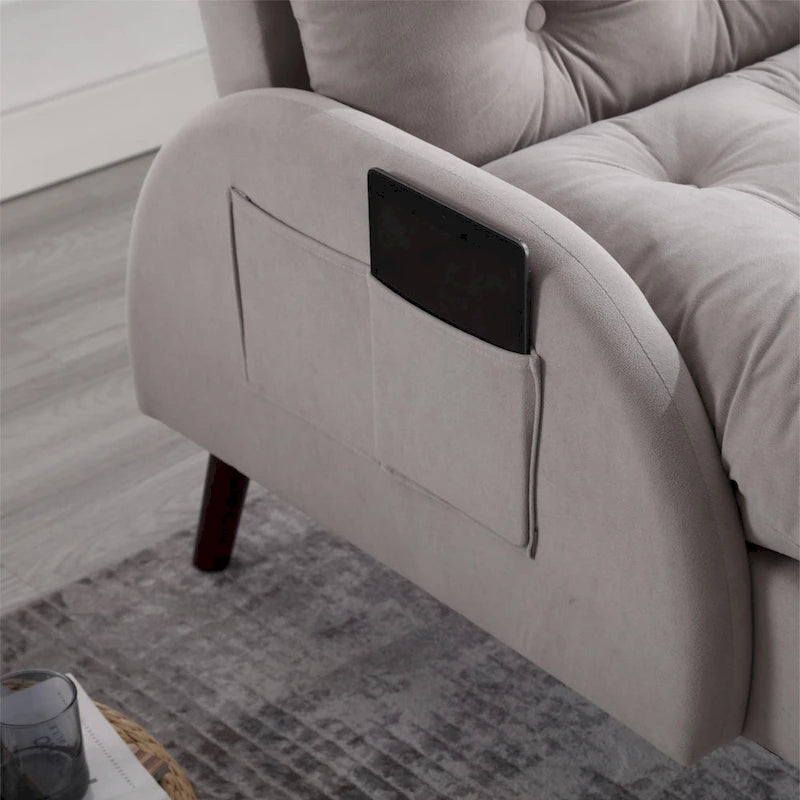 Upholstered Chaise Lounge Chair with Adjustable Backrest and Storage Ottoman